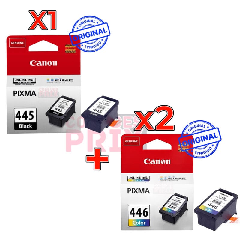 Pack 3 Cartouches Canon – 2 Cartouches PG-445 Noire + 1 Cartouche CL-446 Couleur
