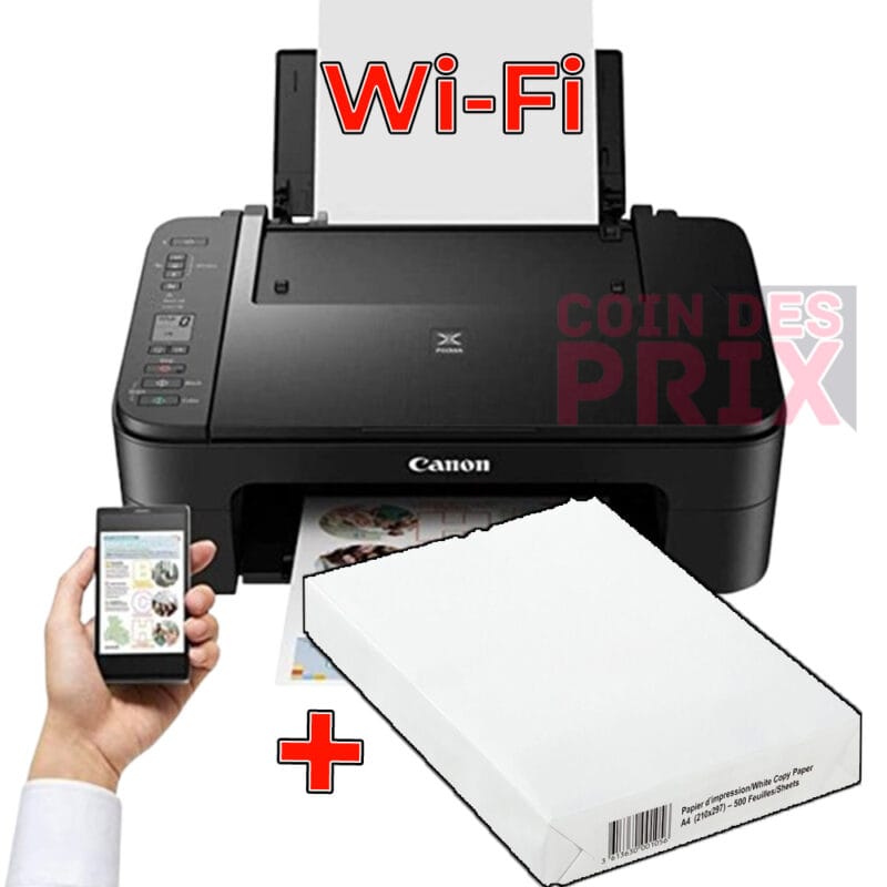 Pack Imprimante Canon Couleur Multifonction Wi-Fi TS3640 + Ramette de Papier A4