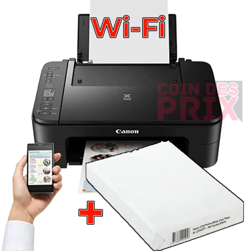 Pack Imprimante Canon Couleur Multifonction Wi-Fi TS3640 + Ramette de Papier A4