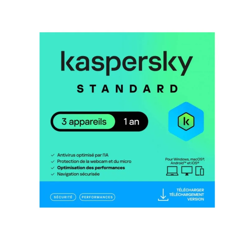 Antivirus KASPERSKY Standard 3 postes 1 an